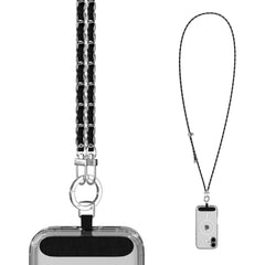 Universal Crossbody Phone Strap – Silver Chain & Black Vegan Leather Phone Lanyard – Adjustable Hands-Free Phone Holder for iPhone, Samsung Galaxy, Pixel & Most Phone Cases