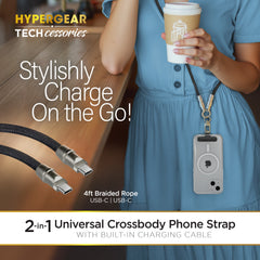 2-in-1 Crossbody Phone Strap with USB-C Charging Cable – Hands-Free Braided Phone Lanyard & 60W Fast Charge Cable Compatible with iPhone 15/16, Samsung Galaxy, Pixel & More