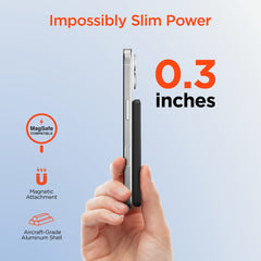 Power Pack Mag 5,000mAh Ultra-Slim Magnetic Wireless Power Bank – MagSafe-Compatible 15W Fast Charging Portable Charger with 20W USB-C PD, Aircraft-Grade Aluminum Design | Black