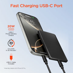 Power Pack Mag 5,000mAh Ultra-Slim Magnetic Wireless Power Bank – MagSafe-Compatible 15W Fast Charging Portable Charger with 20W USB-C PD, Aircraft-Grade Aluminum Design | Black