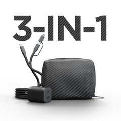 30W USB-C Fast Charging Kit with Travel Pouch – GaN Wall Charger, 6ft USB-C to USB-C & Lightning Cable, Carbon Fiber Tech Organizer Set for iPhone, Samsung, iPad & More