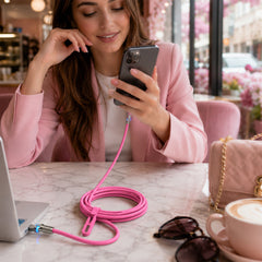 100W USB-C to USB-C Fast Charging Cable – 12ft Rugged Braided Cable with Dual 180° Rotating Connectors, LED Indicators & PD Fast Charge for iPhone 15/16, Samsung, iPad, MacBook & More | Pink
