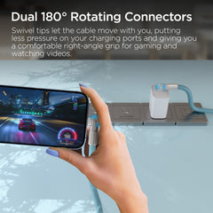 100W USB-C to USB-C Fast Charging Cable – 12ft Rugged Braided Cable with Dual 180° Rotating Connectors, LED Indicators & PD Fast Charge for iPhone 15/16, Samsung, iPad, MacBook & More | Sky Blue