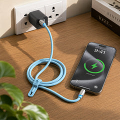 100W USB-C to USB-C Fast Charging Cable – 12ft Rugged Braided Cable with Dual 180° Rotating Connectors, LED Indicators & PD Fast Charge for iPhone 15/16, Samsung, iPad, MacBook & More | Sky Blue
