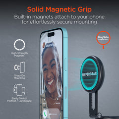 Mag Vac Magnetic Phone Mount – MagSafe-Compatible Vacuum Suction Phone Holder for Desk, Mirror, Glass, Countertops, Dashboard & More, Foldable Portable Design | Black