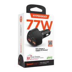 77W Quad-Port Fast Car Charger – Dual 30W USB-C PD PPS & Dual USB-A Ports – 4 Device Fast Charging Adapter for iPhone, Samsung, Android, Tablets & Laptops