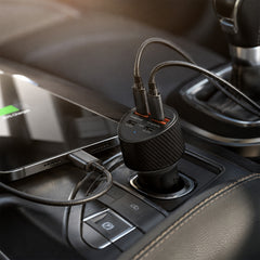 77W Quad-Port Fast Car Charger – Dual 30W USB-C PD PPS & Dual USB-A Ports – 4 Device Fast Charging Adapter for iPhone, Samsung, Android, Tablets & Laptops