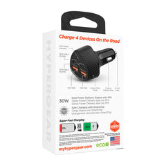 77W Quad-Port Fast Car Charger – Dual 30W USB-C PD PPS & Dual USB-A Ports – 4 Device Fast Charging Adapter for iPhone, Samsung, Android, Tablets & Laptops