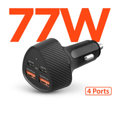 77W Quad-Port Fast Car Charger – Dual 30W USB-C PD PPS & Dual USB-A Ports – 4 Device Fast Charging Adapter for iPhone, Samsung, Android, Tablets & Laptops