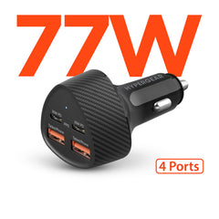 77W Quad-Port Fast Car Charger – Dual 30W USB-C PD PPS & Dual USB-A Ports – 4 Device Fast Charging Adapter for iPhone, Samsung, Android, Tablets & Laptops