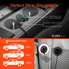 98W 5-Port Fast Car Charger with Backseat Charging Hub – Dual 30W USB-C PD PPS & USB-A Ports – Multi-Device Car Charger for iPhone, Android, Tablets & Laptops