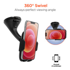 Compact Windshield Phone Mount Car Charger Kit – 3-in-1 Car Phone Holder with 20W USB-C PD Fast Charger, 3ft USB-C Cable, Suction Mount & 360° Rotating Cradle | Black