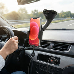 Compact Windshield Phone Mount Car Charger Kit – 3-in-1 Car Phone Holder with 20W USB-C PD Fast Charger, 3ft USB-C Cable, Suction Mount & 360° Rotating Cradle | Black