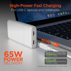 65W Dual USB-C GaN Wall Charger – Ultra-Slim Fast Charger with USB-C PD PPS, Foldable Prongs & Dual-Port Charging for MacBook, iPhone, Samsung, iPad & More