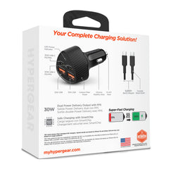 77W Quad-Port Fast Car Charger with 4ft USB-C Cable – Dual 30W USB-C PD PPS & Dual USB-A Ports – 4 Device Fast Charging Adapter for iPhone, Samsung, Android, Tablets & Laptops