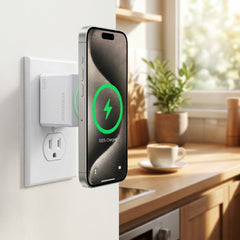 3-in-1 Magnetic Wireless Charger with Dual USB-C PD Ports – 15W MagSafe-Compatible Fast Charging Station, 40W GaN Wall Charger for iPhone, AirPods, Apple Devices & More | White