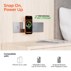 3-in-1 Magnetic Wireless Charger with Dual USB-C PD Ports – 15W MagSafe-Compatible Fast Charging Station, 40W GaN Wall Charger for iPhone, AirPods, Apple Devices & More | White