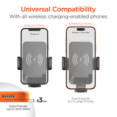15W Wireless Car Charger Phone Mount – Cup Holder Phone Holder with Fast Wireless Charging, Flexible Gooseneck, One-Hand Operation & 360° Rotation for iPhone & Android | Black