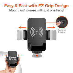 15W Wireless Car Charger Phone Mount – Cup Holder Phone Holder with Fast Wireless Charging, Flexible Gooseneck, One-Hand Operation & 360° Rotation for iPhone & Android | Black