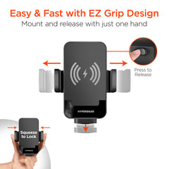 15W Wireless Car Charger Phone Mount – Cup Holder Phone Holder with Fast Wireless Charging, Flexible Gooseneck, One-Hand Operation & 360° Rotation for iPhone & Android | Black