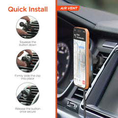 Magnetic Wireless Car Phone Mount – MagSafe-Compatible 15W Fast Charging Mount with Retractable USB-C Cable, Vent, Dashboard & Windshield Mount Kit | Black