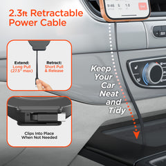 Magnetic Wireless Car Phone Mount – MagSafe-Compatible 15W Fast Charging Mount with Retractable USB-C Cable, Vent, Dashboard & Windshield Mount Kit | Black