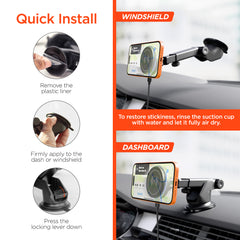 Magnetic Wireless Car Phone Mount – MagSafe-Compatible 15W Fast Charging Mount with Vent, Dashboard & Windshield Mount Kit, 25W USB-C PD Car Charger & USB-C Cable | Black