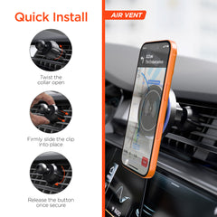 Magnetic Wireless Car Phone Mount – MagSafe-Compatible 15W Fast Charging Mount with Vent, Dashboard & Windshield Mount Kit, 25W USB-C PD Car Charger & USB-C Cable | Black