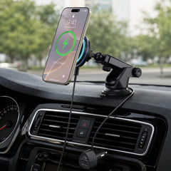 Magnetic Wireless Car Phone Mount – MagSafe-Compatible 15W Fast Charging Mount with Vent, Dashboard & Windshield Mount Kit, 25W USB-C PD Car Charger & USB-C Cable | Black