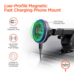 Magnetic Wireless Car Phone Mount – MagSafe-Compatible 15W Fast Charging Mount with Vent, Dashboard & Windshield Mount Kit, 25W USB-C PD Car Charger & USB-C Cable | Black