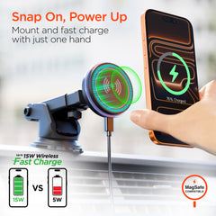 Magnetic Wireless Car Phone Mount – MagSafe-Compatible 15W Fast Charging Mount with Vent, Dashboard & Windshield Mount Kit, 25W USB-C PD Car Charger & USB-C Cable | Black