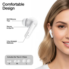 HyperBudz ANC True Wireless Earbuds – Active Noise Cancelling Bluetooth 6.0 Earbuds with Transparency Mode, ENC Microphones, 24-Hour Battery Life & USB-C Charging Case | White