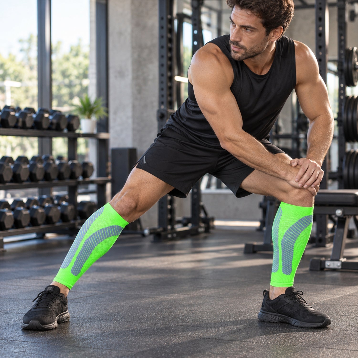 Calf Compression Sleeves, 20-30 mmHg Lower-Leg Support, Green, 1 Pair, One Size