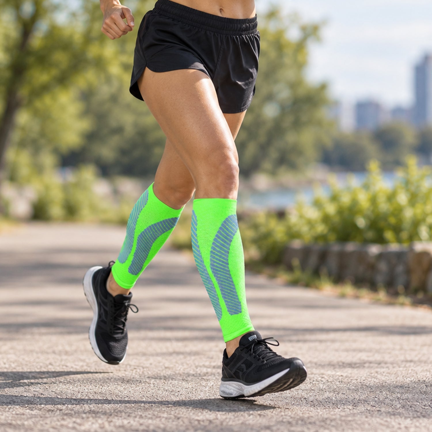 Calf Compression Sleeves, 20-30 mmHg Lower-Leg Support, Green, 1 Pair, One Size