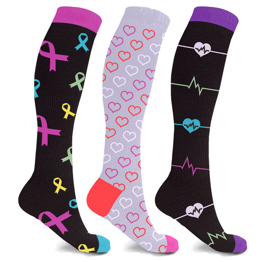 Hearts & Ribbons Compression Socks (3-Pairs)