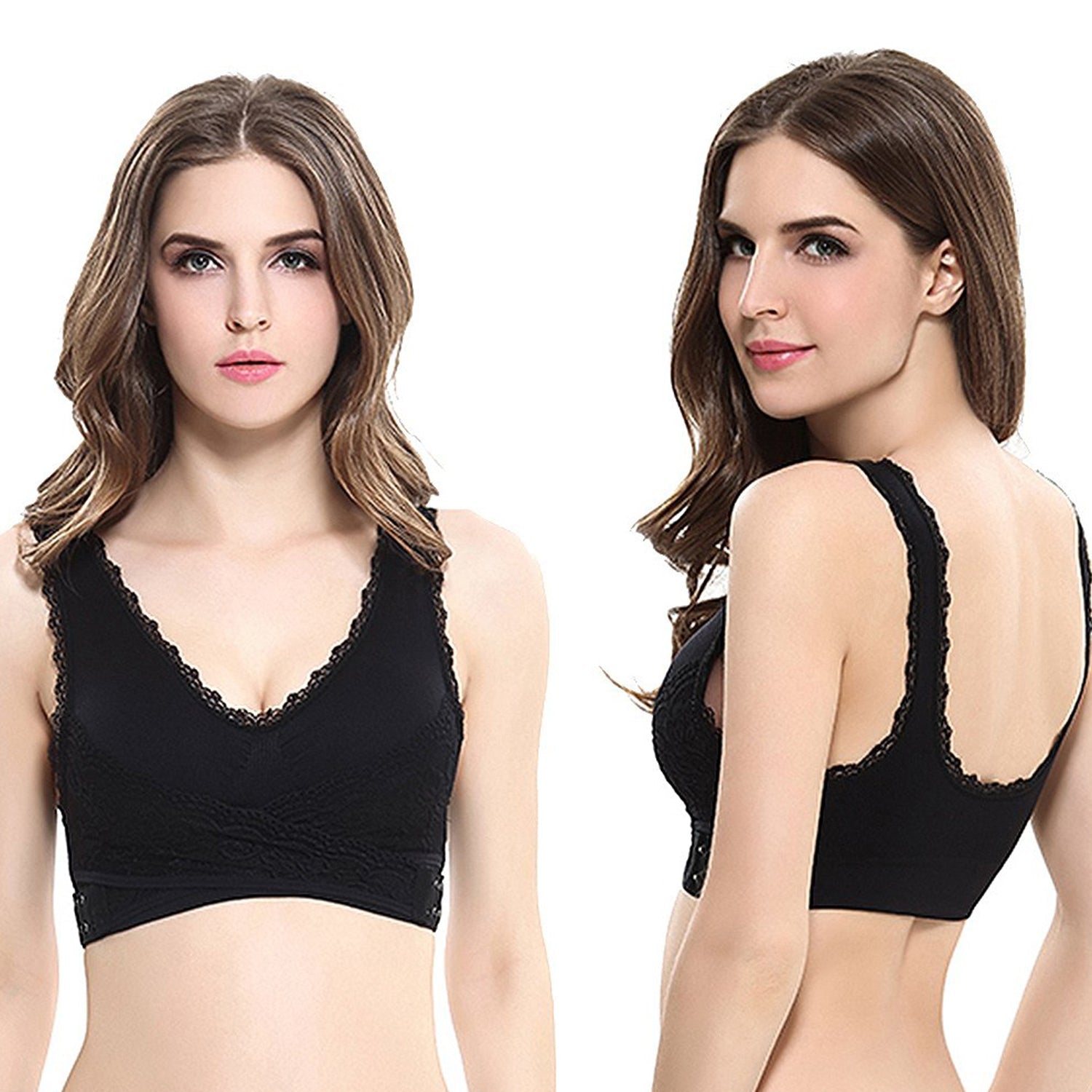 3-Pack Floral Lace Bralettes, Stretch Pull-On Layering Bras, Medium or Large
