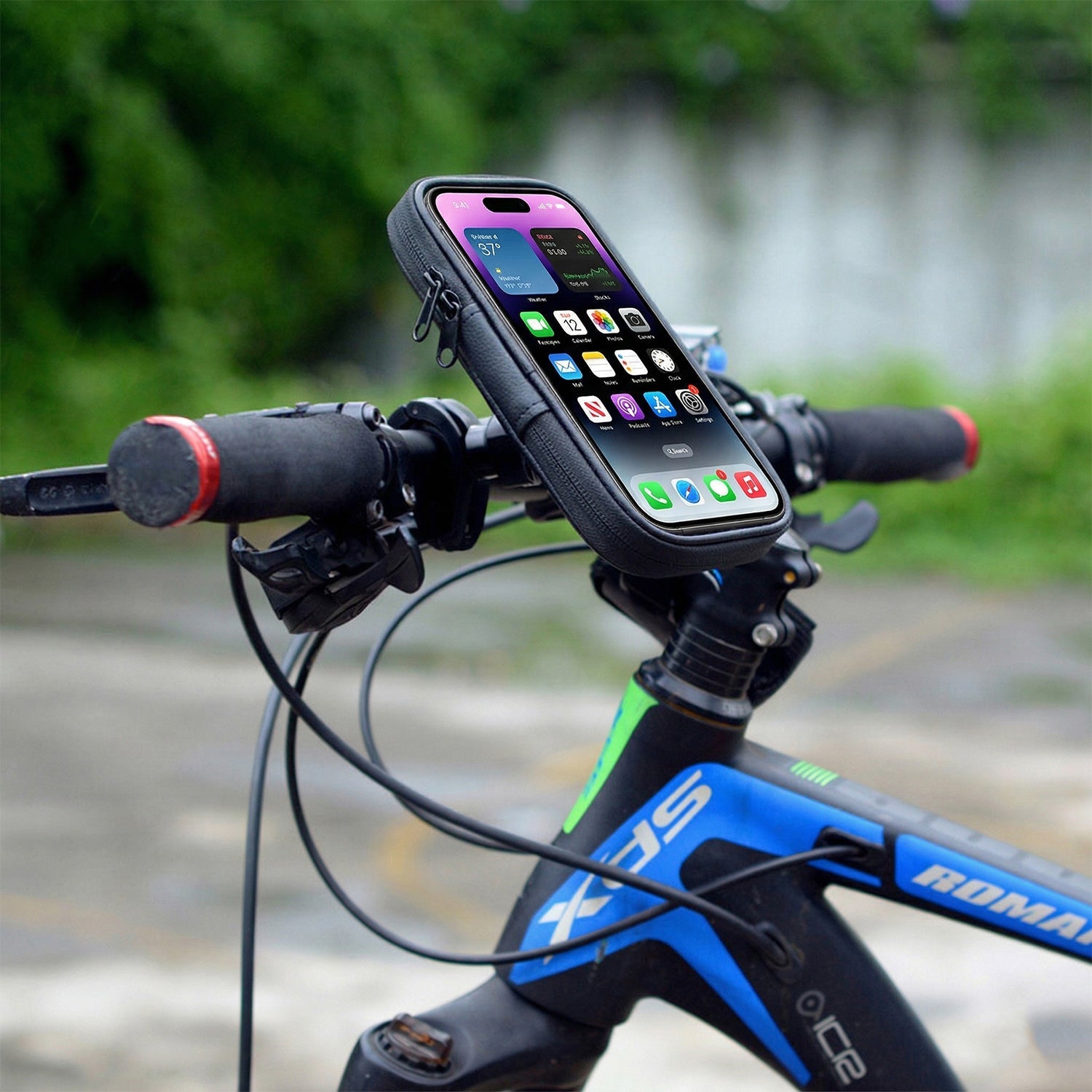 Bike Phone Mount with Weather-Resistant Case, 360-Degree Handlebar Holder