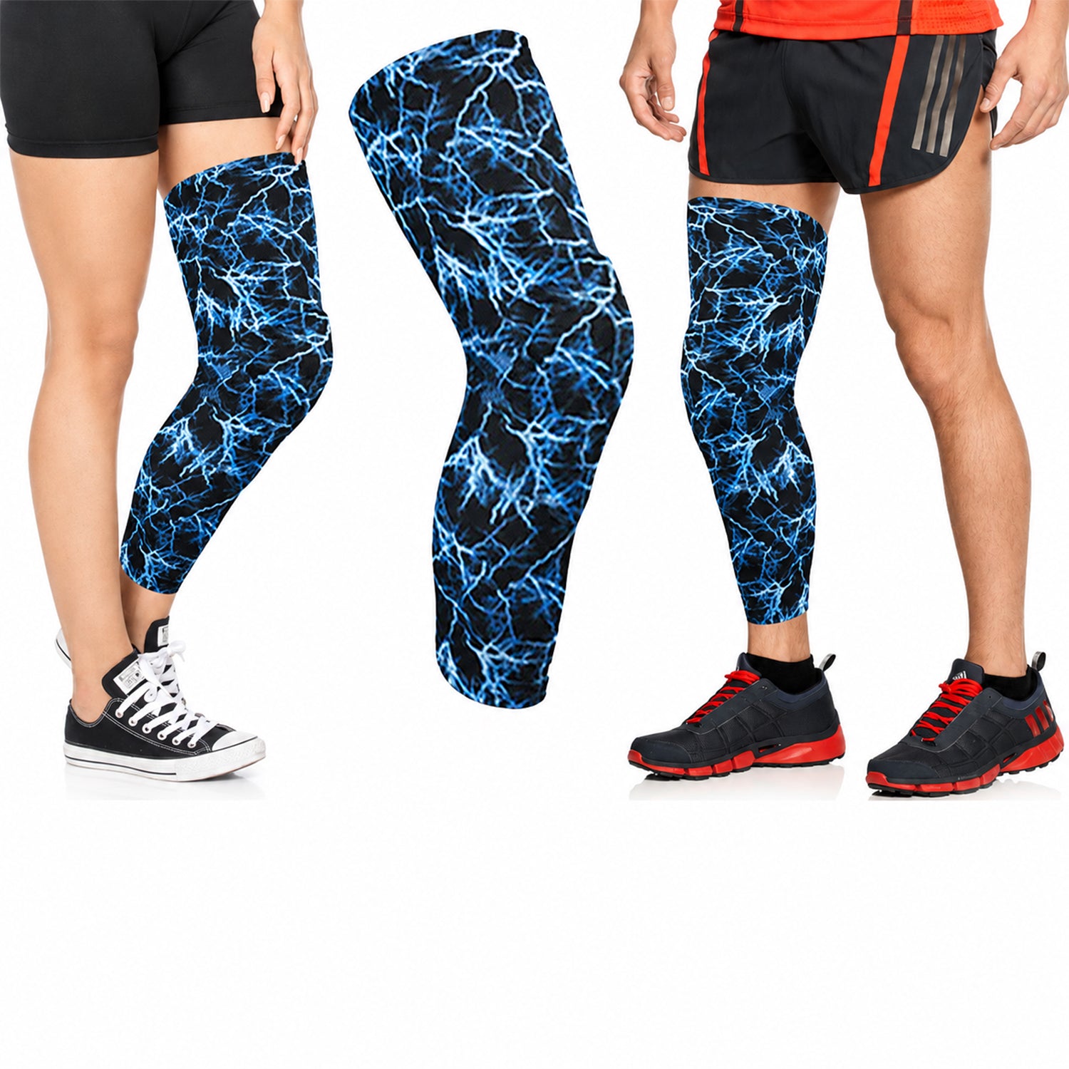 Padded Knee Compression Leg Sleeve, Stretch Sports Support, Medium to XL