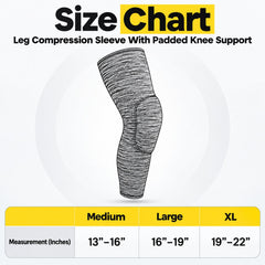 Padded Knee Compression Leg Sleeve, Stretch Sports Support, Medium to XL