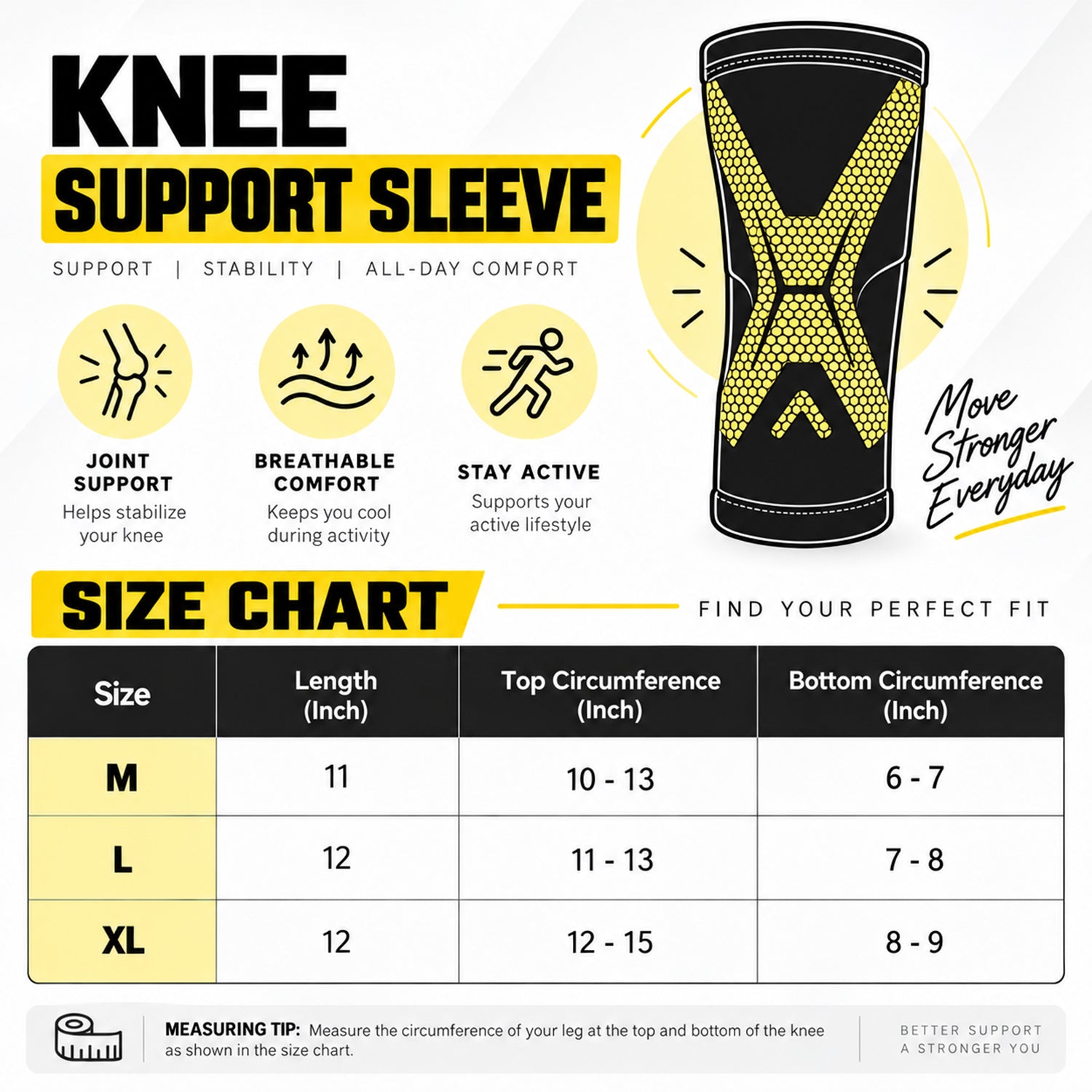 Knee Compression Sleeve, Pull-On Stretch Knee Support Brace for Everyday Movement