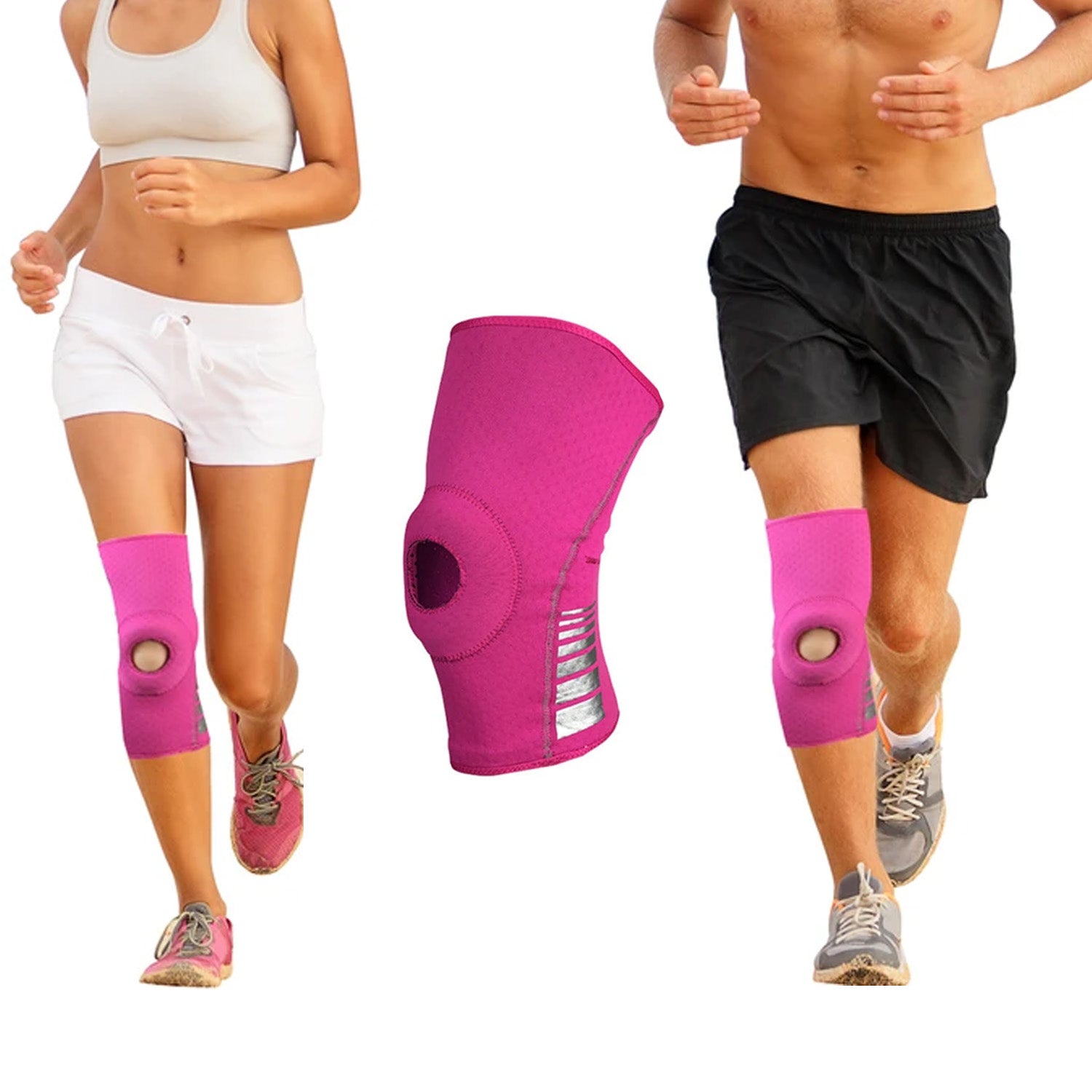 Reflective Knee Compression Sleeve, Breathable Pull-On Knee Support, Hot Pink