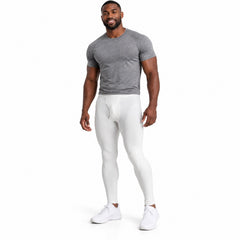 Men's White Compression Pants, Stretch Thermal Base Layer Leggings, Small to XL