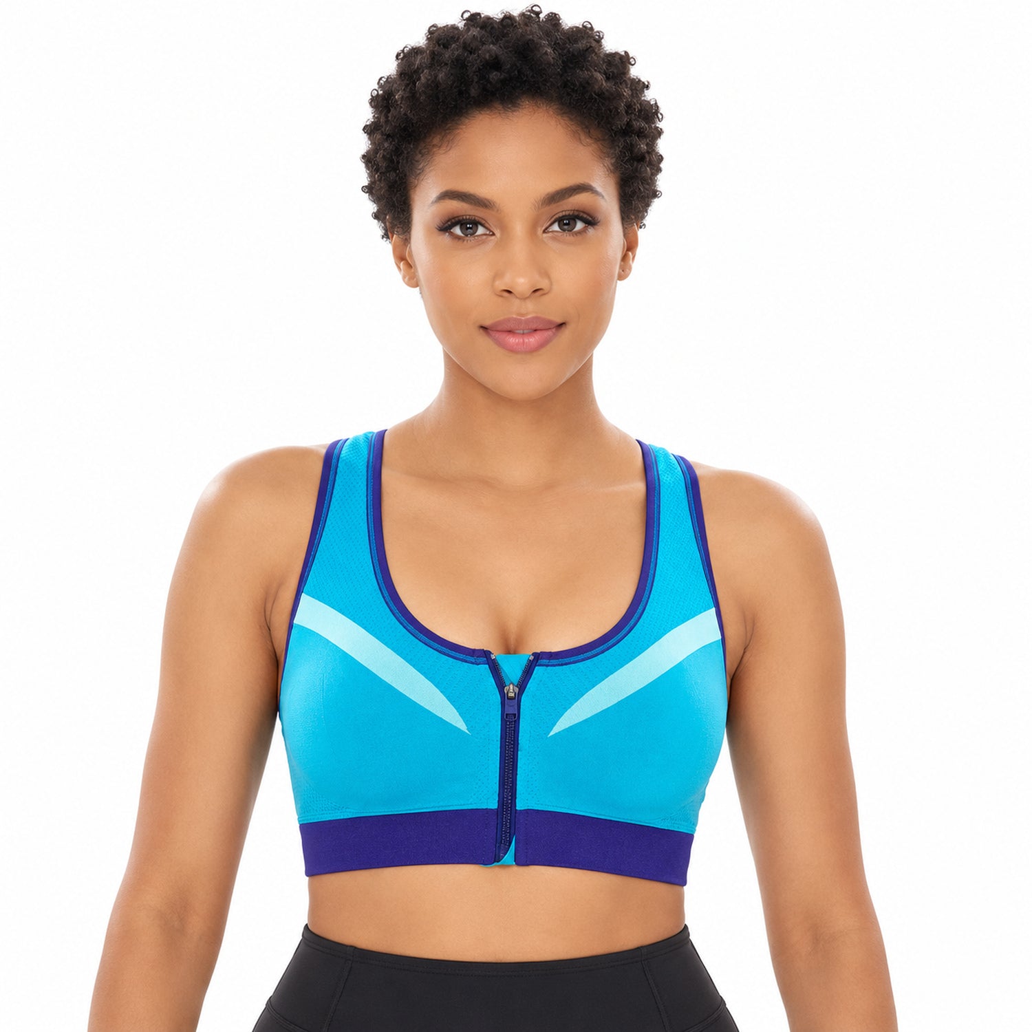 Double-Layer Front-Zip Sports Bra, Breathable Workout Support, Small
