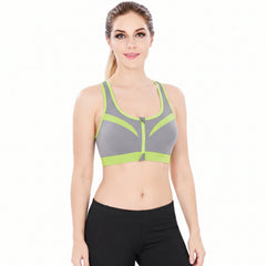 Double-Layer Front-Zip Sports Bra, Breathable Workout Support, Small