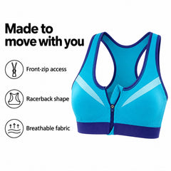 Double-Layer Front-Zip Sports Bra, Breathable Workout Support, Small