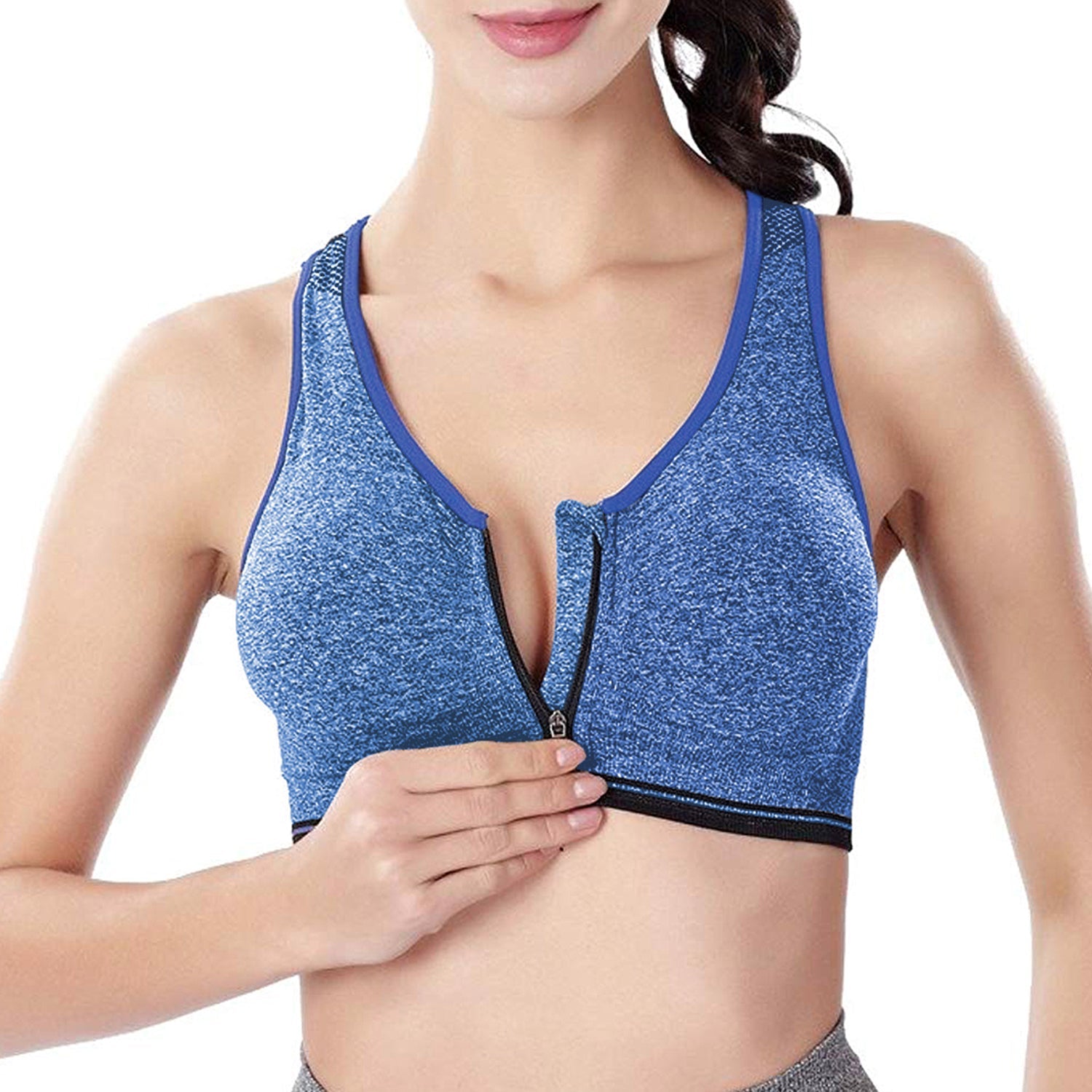 3-Pack Front-Zip Sports Bras, Workout Support with Hook-and-Eye Closure