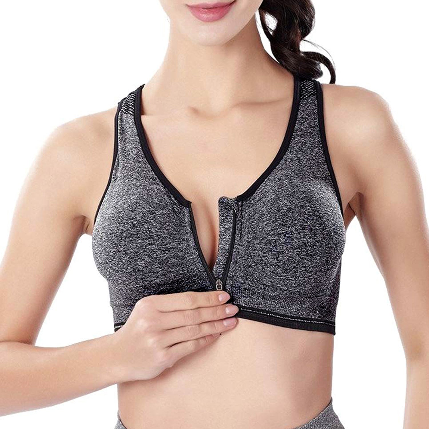 3-Pack Front-Zip Sports Bras, Workout Support with Hook-and-Eye Closure