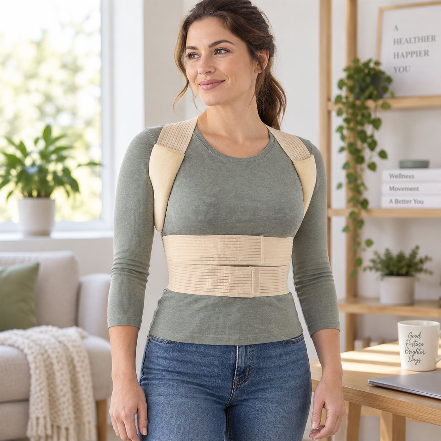 4-in-1 Adjustable Posture Corrector, Breathable Back & Shoulder Brace, Medium or Large