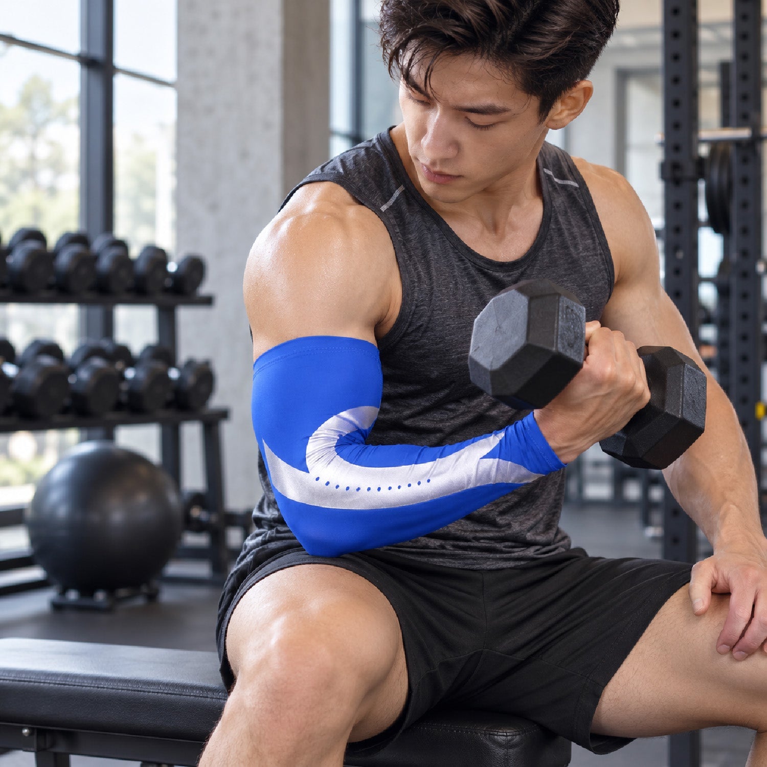 Blue Arm Compression Sleeves, Nylon-Spandex Stretch Support, 1 Pair