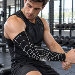 2-Pack Arm Compression Sleeves, Soft Stretch Sports Support, Black & White Design